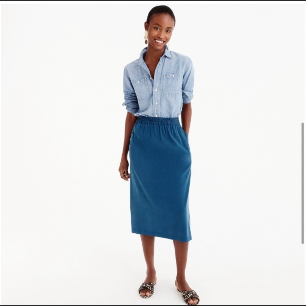MOVING SALE! J.Crew x Universal Standard Shirred Cupro Midi Skirt - Size XS